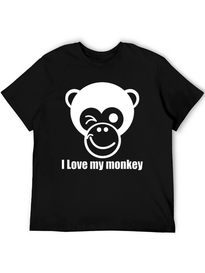 Camiseta Negra Hombre - Diseño Mono Sonriente