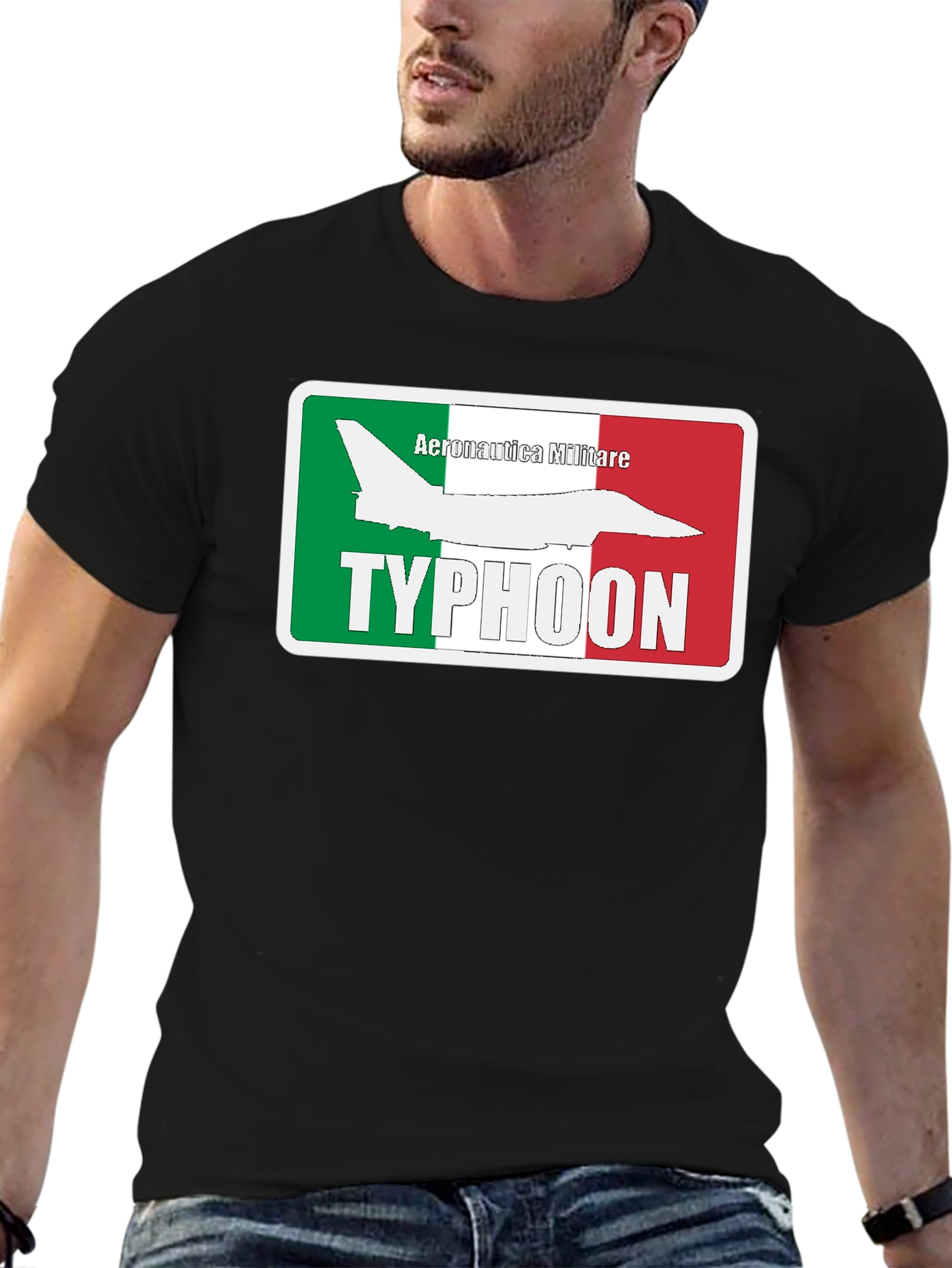 Camiseta Negra Temática Aeronáutica Militar Italiana Typhoon