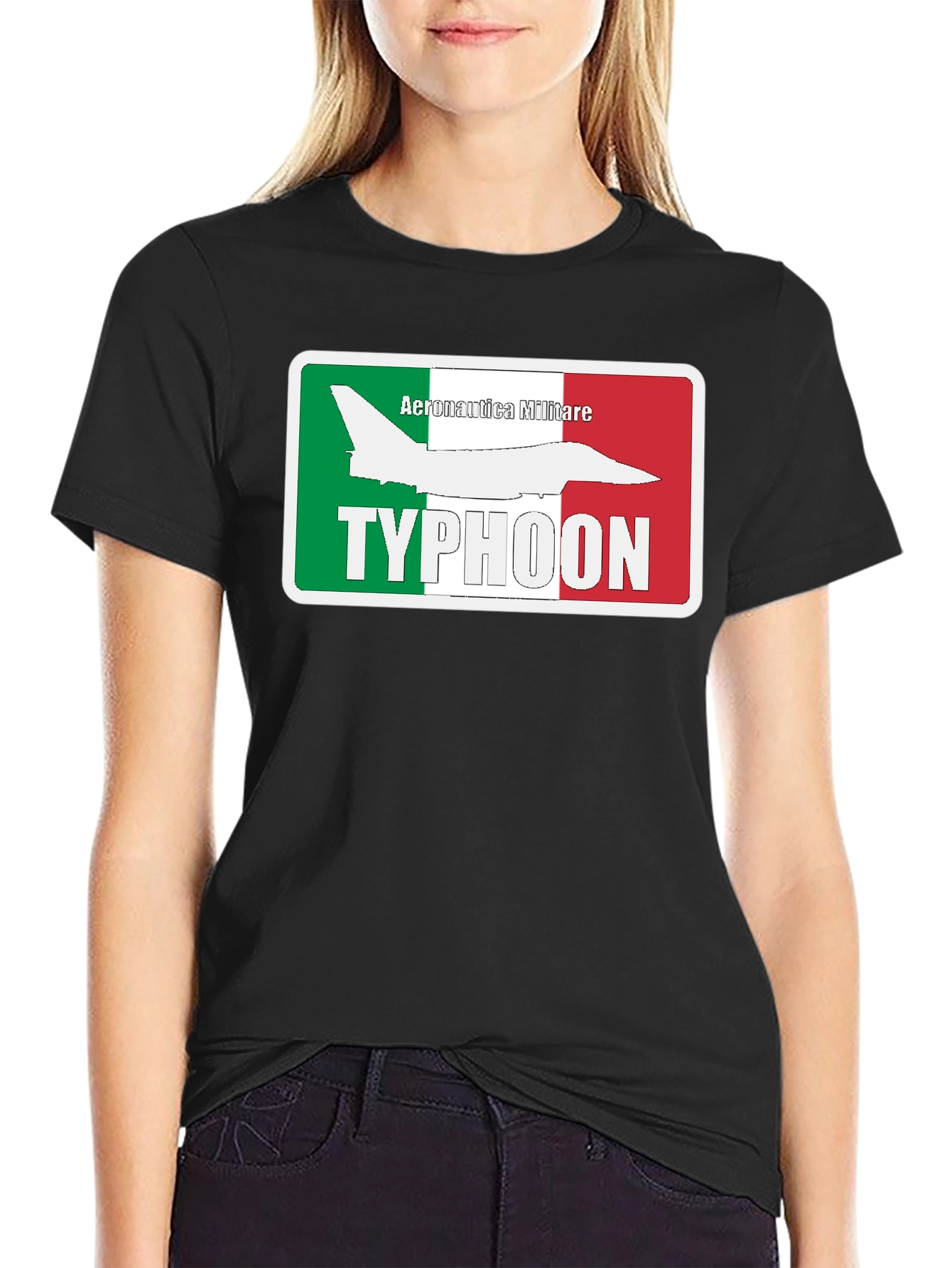 Camiseta Negra Temática Aeronáutica Militar Italiana Typhoon