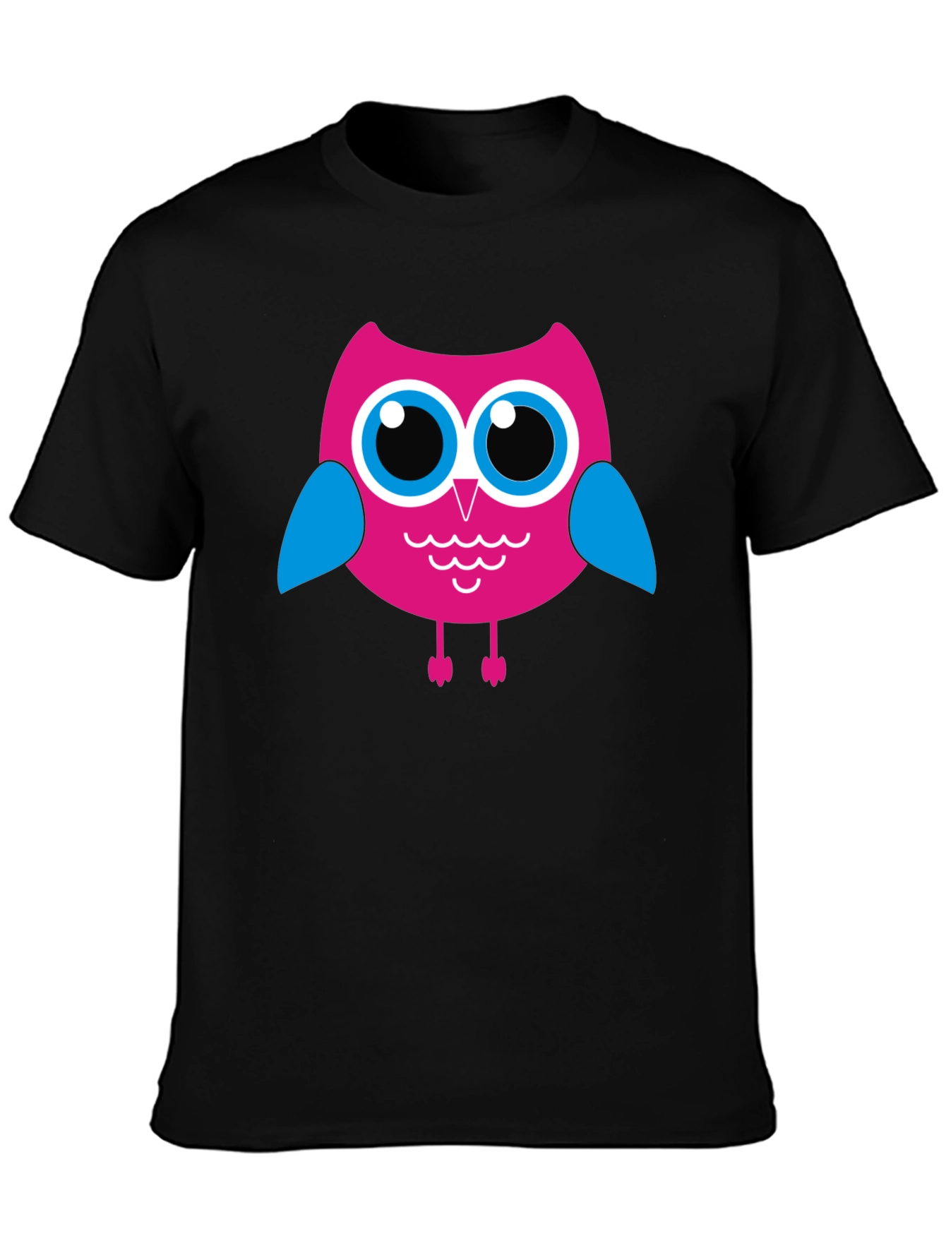 Camiseta Negra con Búho Rosado para Hombre