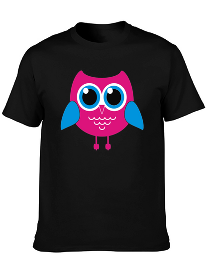 Camiseta Negra con Búho Rosado para Hombre
