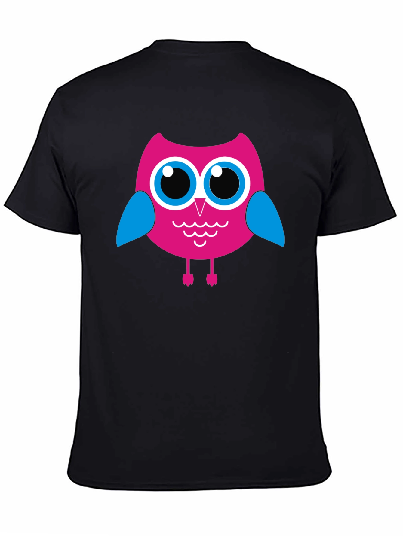Camiseta Negra con Búho Rosado para Hombre