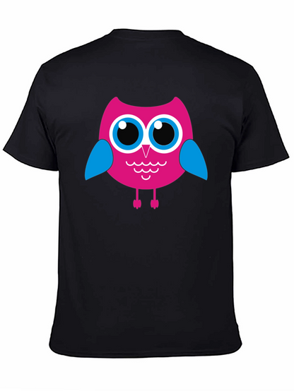 Camiseta Negra con Búho Rosado para Hombre
