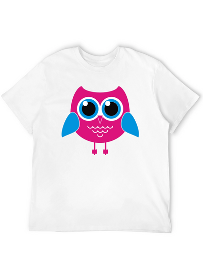 Camiseta Negra con Búho Rosado para Hombre