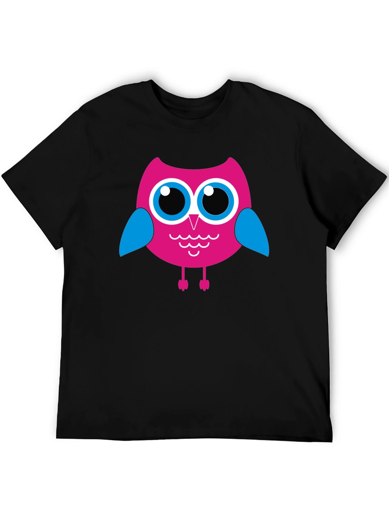 Camiseta Negra con Búho Rosado para Hombre