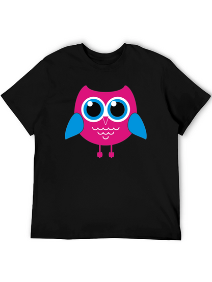 Camiseta Negra con Búho Rosado para Hombre
