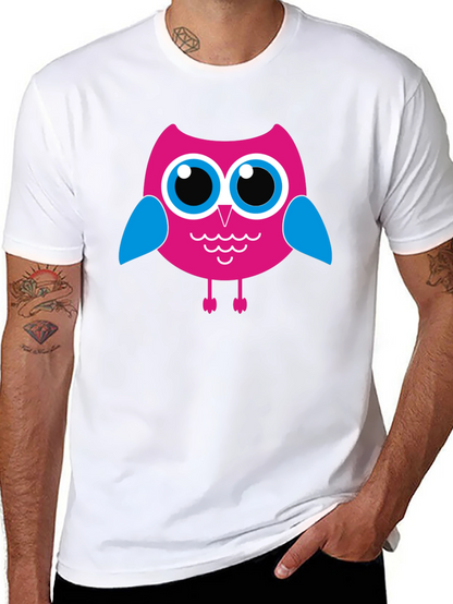 Camiseta Negra con Búho Rosado para Hombre