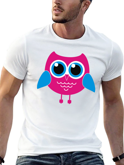 Camiseta Negra con Búho Rosado para Hombre