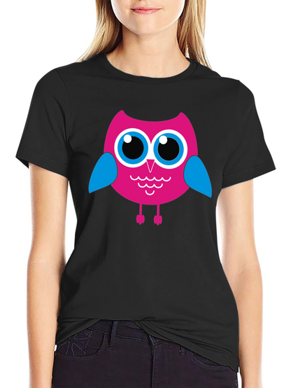 Camiseta Negra con Búho Rosado para Hombre