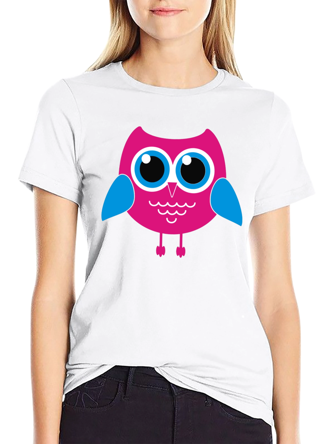 Camiseta Negra con Búho Rosado para Hombre