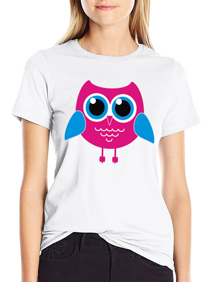 Camiseta Negra con Búho Rosado para Hombre