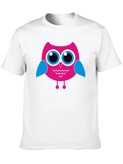 Camiseta Negra con Búho Rosado para Hombre