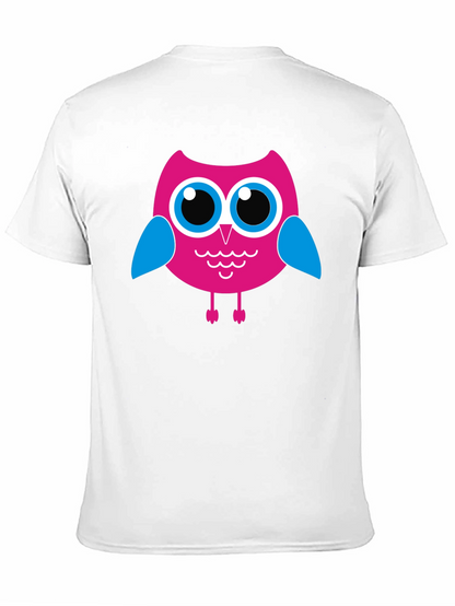 Camiseta Negra con Búho Rosado para Hombre