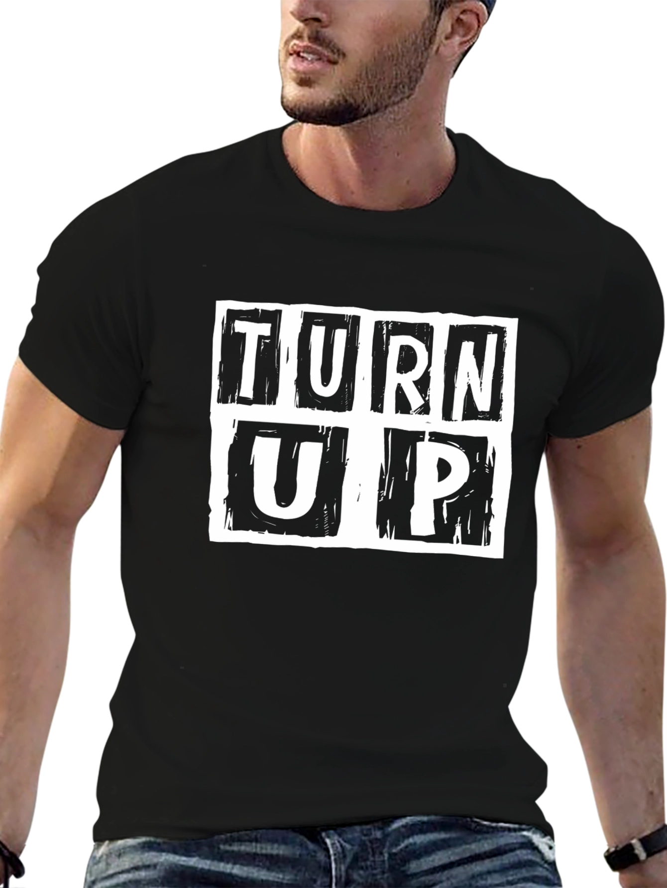 Camiseta Negra Turn Up Estampada