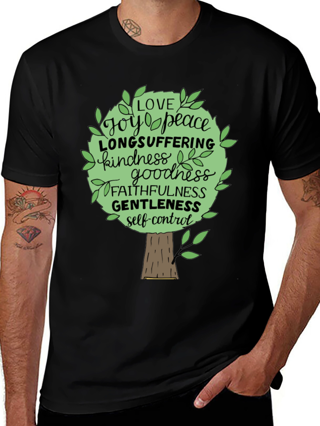 Camiseta Negra Árbol de Frutos del Espíritu