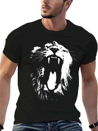 Camiseta Negra con Diseño de León Blanco