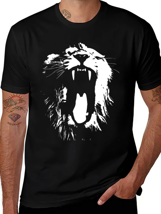 Camiseta Negra con Diseño de León Blanco