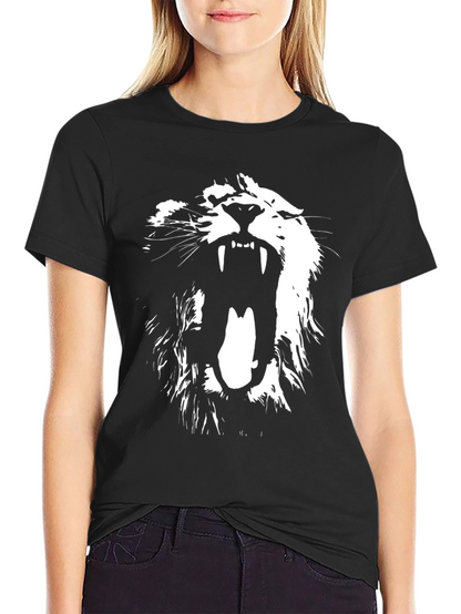 Camiseta Negra con Diseño de León Blanco