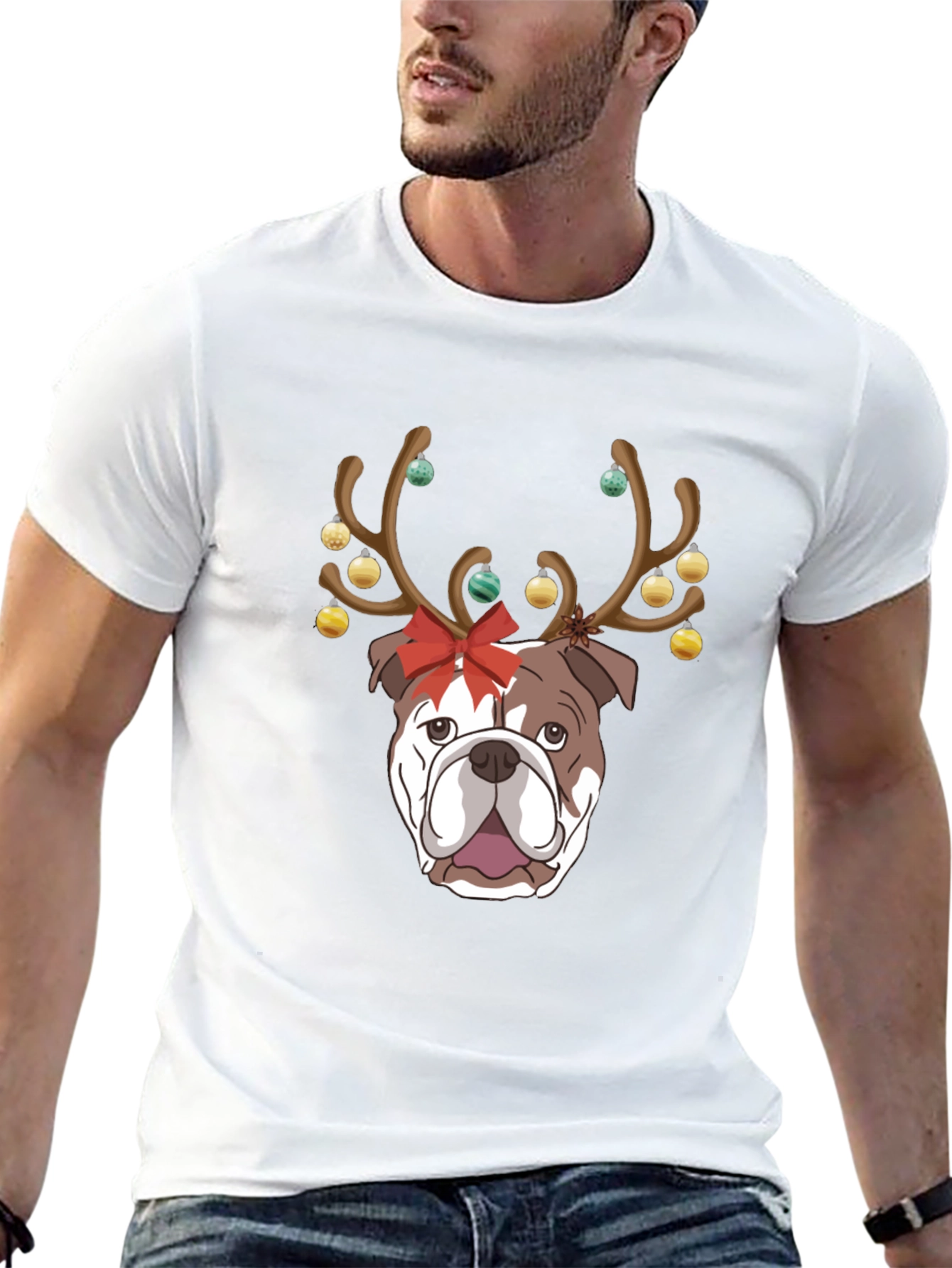 Camiseta Bulldog Navideño para Hombre