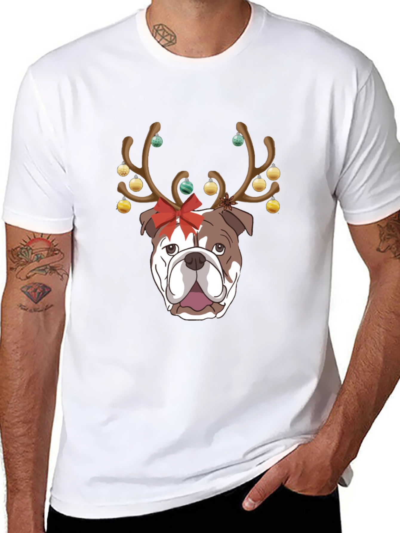 Camiseta Bulldog Navideño para Hombre