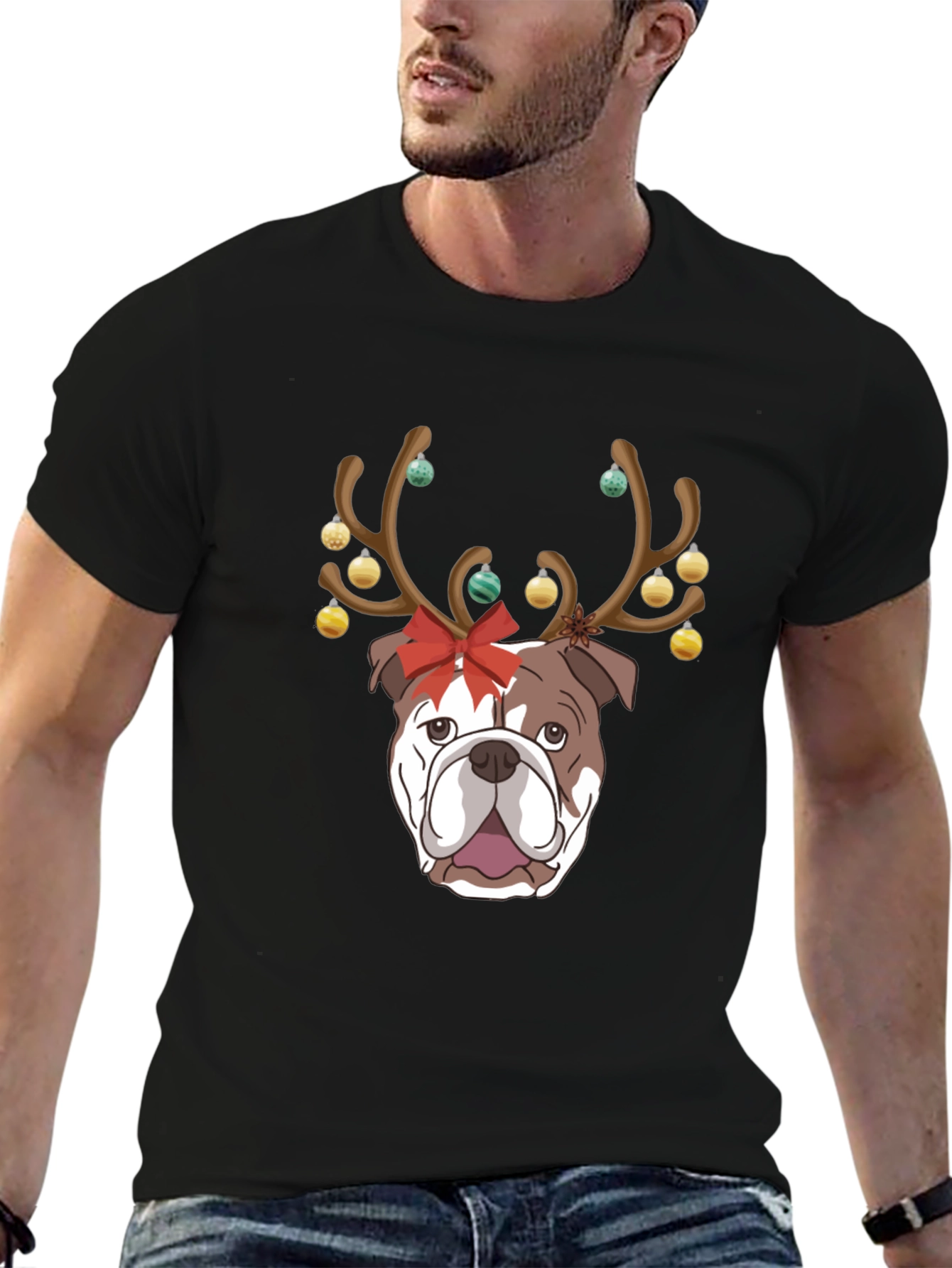 Camiseta Bulldog Navideño para Hombre