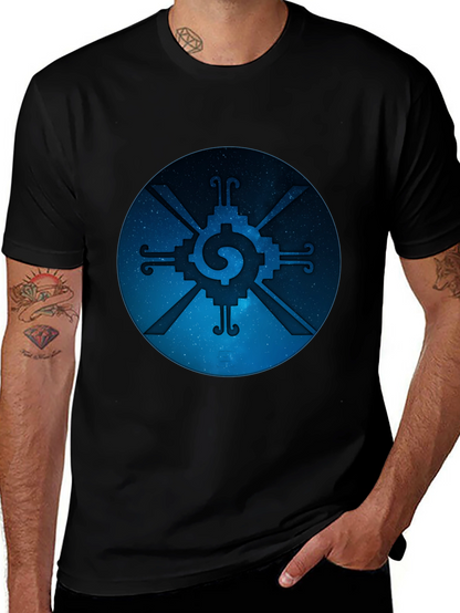Camiseta Negra con Diseño Circular Azteca