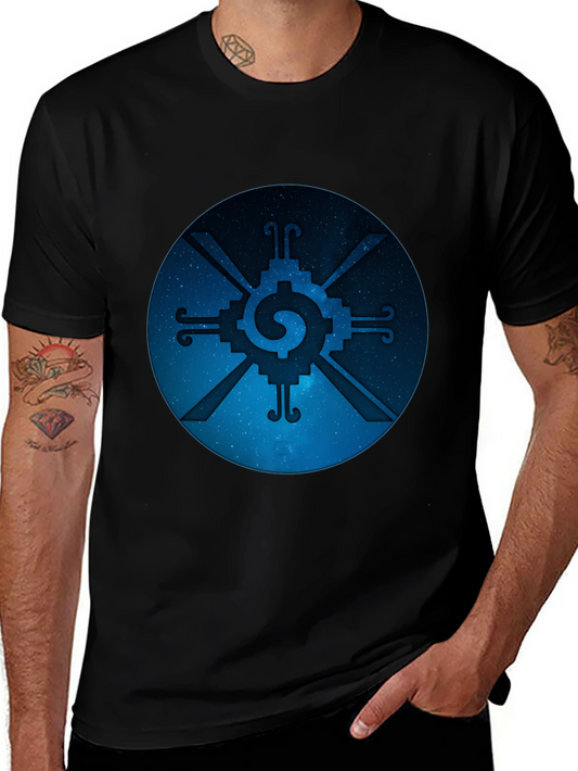 Camiseta Negra con Diseño Circular Azteca