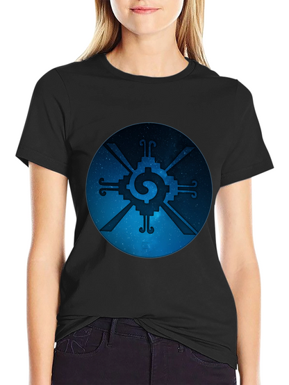 Camiseta Negra con Diseño Circular Azteca