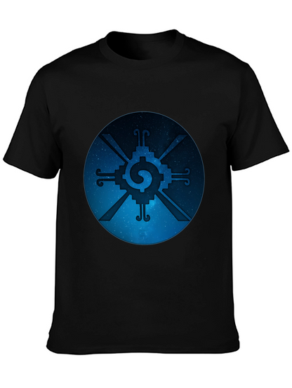 Camiseta Negra con Diseño Circular Azteca