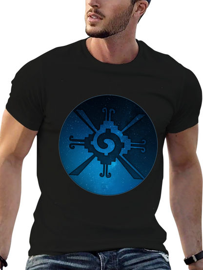 Camiseta Negra con Diseño Circular Azteca