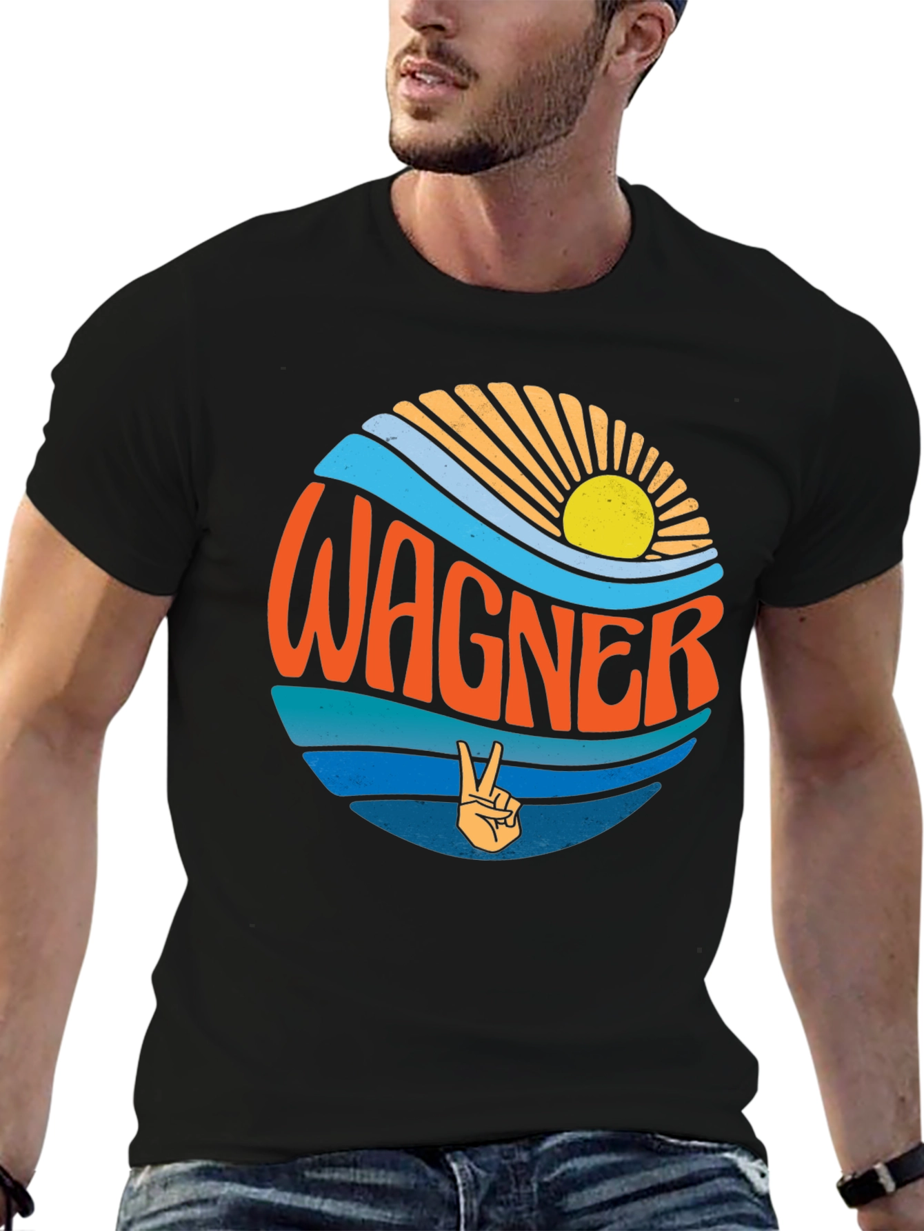 Camiseta Negra Wagner Estilo Retro Sunset