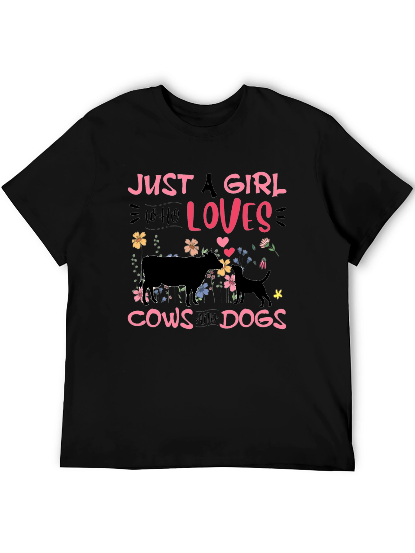 Camiseta Negra: Chica Amante de Vacas y Perros