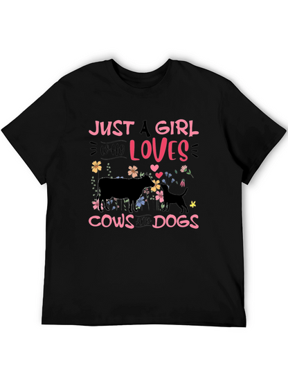Camiseta Negra: Chica Amante de Vacas y Perros