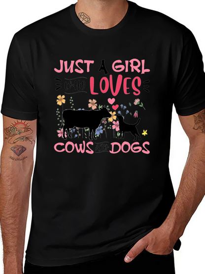 Camiseta Negra: Chica Amante de Vacas y Perros