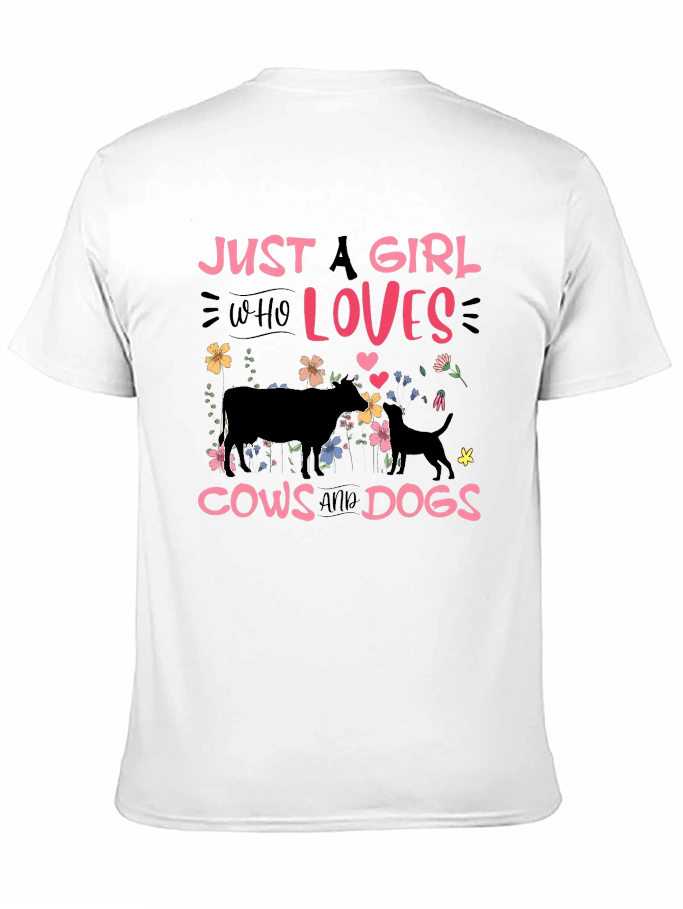 Camiseta Negra: Chica Amante de Vacas y Perros