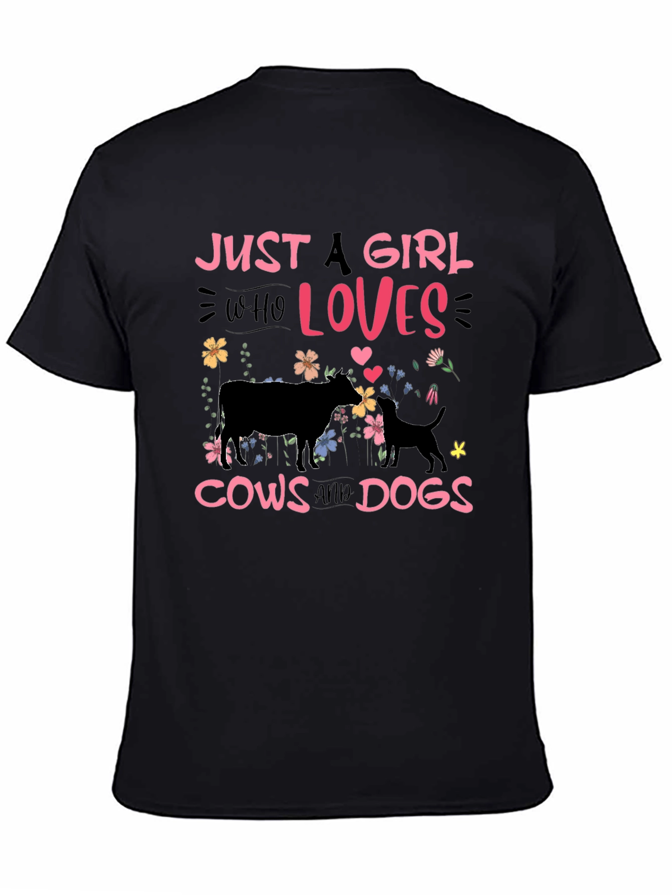 Camiseta Negra: Chica Amante de Vacas y Perros