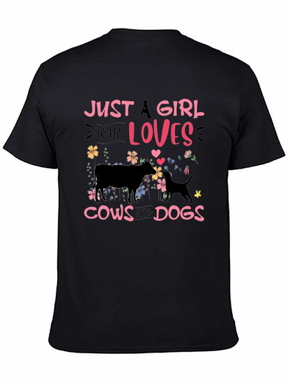Camiseta Negra: Chica Amante de Vacas y Perros