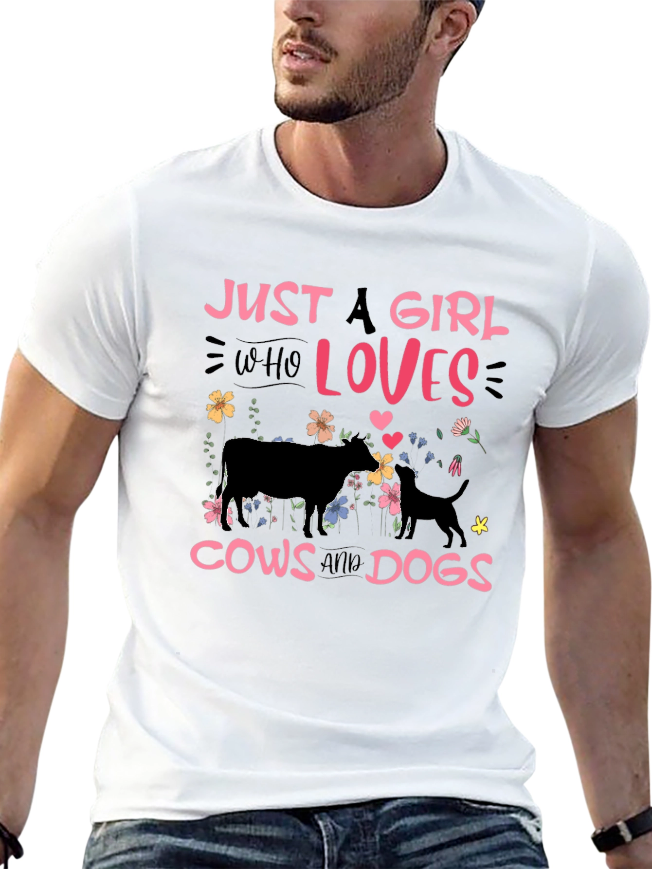 Camiseta Negra: Chica Amante de Vacas y Perros