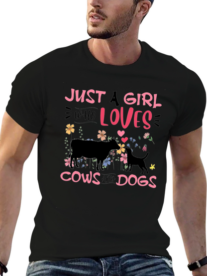 Camiseta Negra: Chica Amante de Vacas y Perros