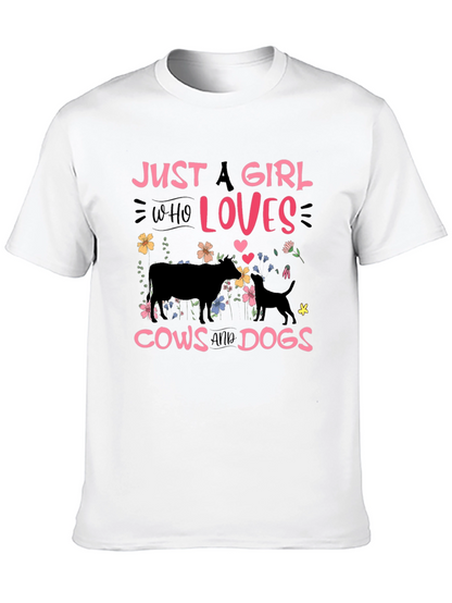 Camiseta Negra: Chica Amante de Vacas y Perros