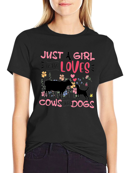 Camiseta Negra: Chica Amante de Vacas y Perros