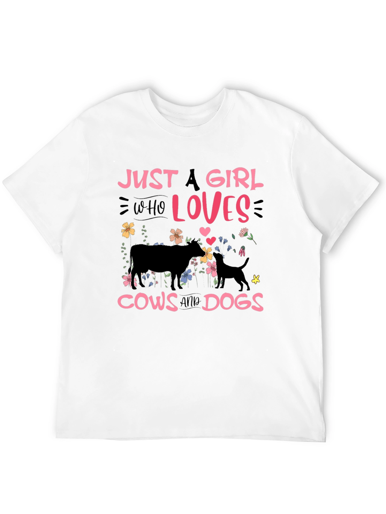 Camiseta Negra: Chica Amante de Vacas y Perros