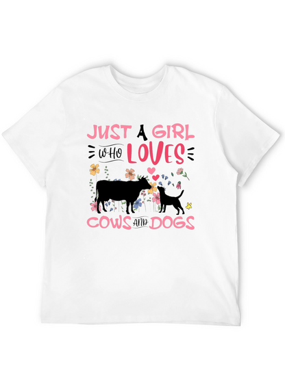 Camiseta Negra: Chica Amante de Vacas y Perros