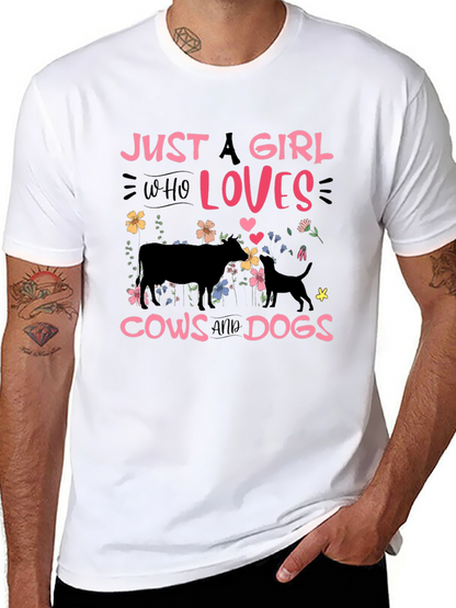 Camiseta Negra: Chica Amante de Vacas y Perros