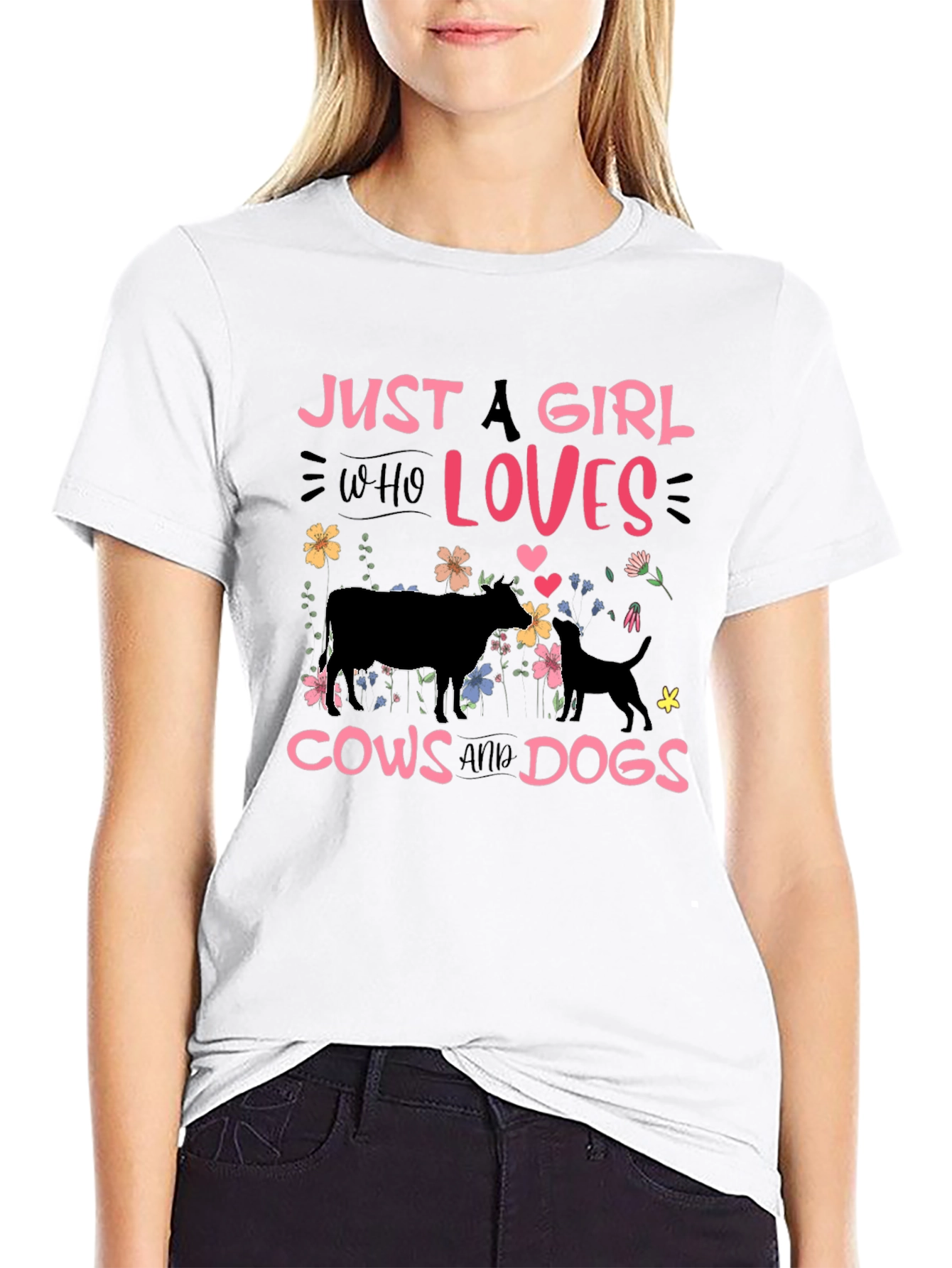 Camiseta Negra: Chica Amante de Vacas y Perros