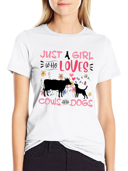 Camiseta Negra: Chica Amante de Vacas y Perros