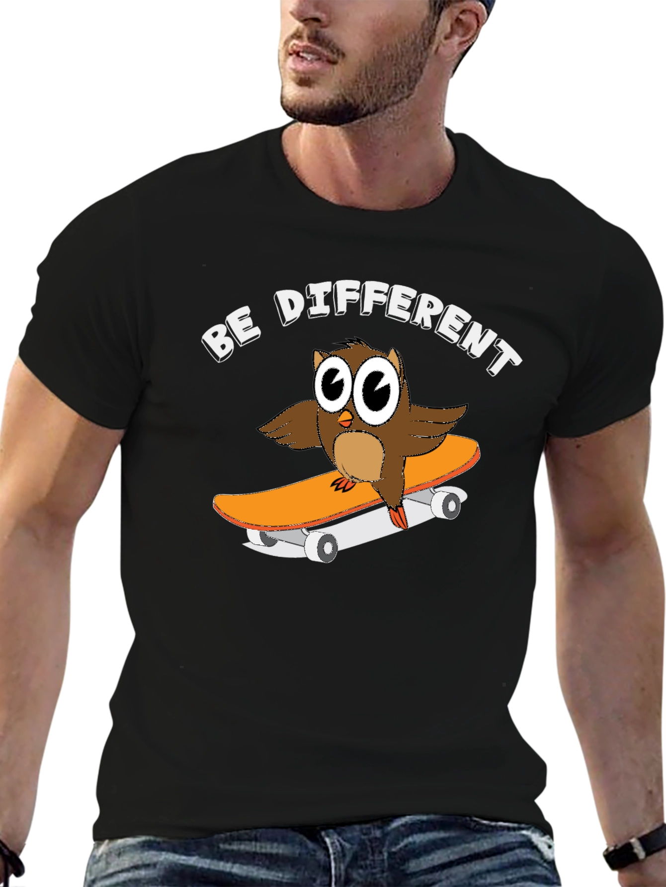 Camiseta Negra con Búho Skater Sé Diferente