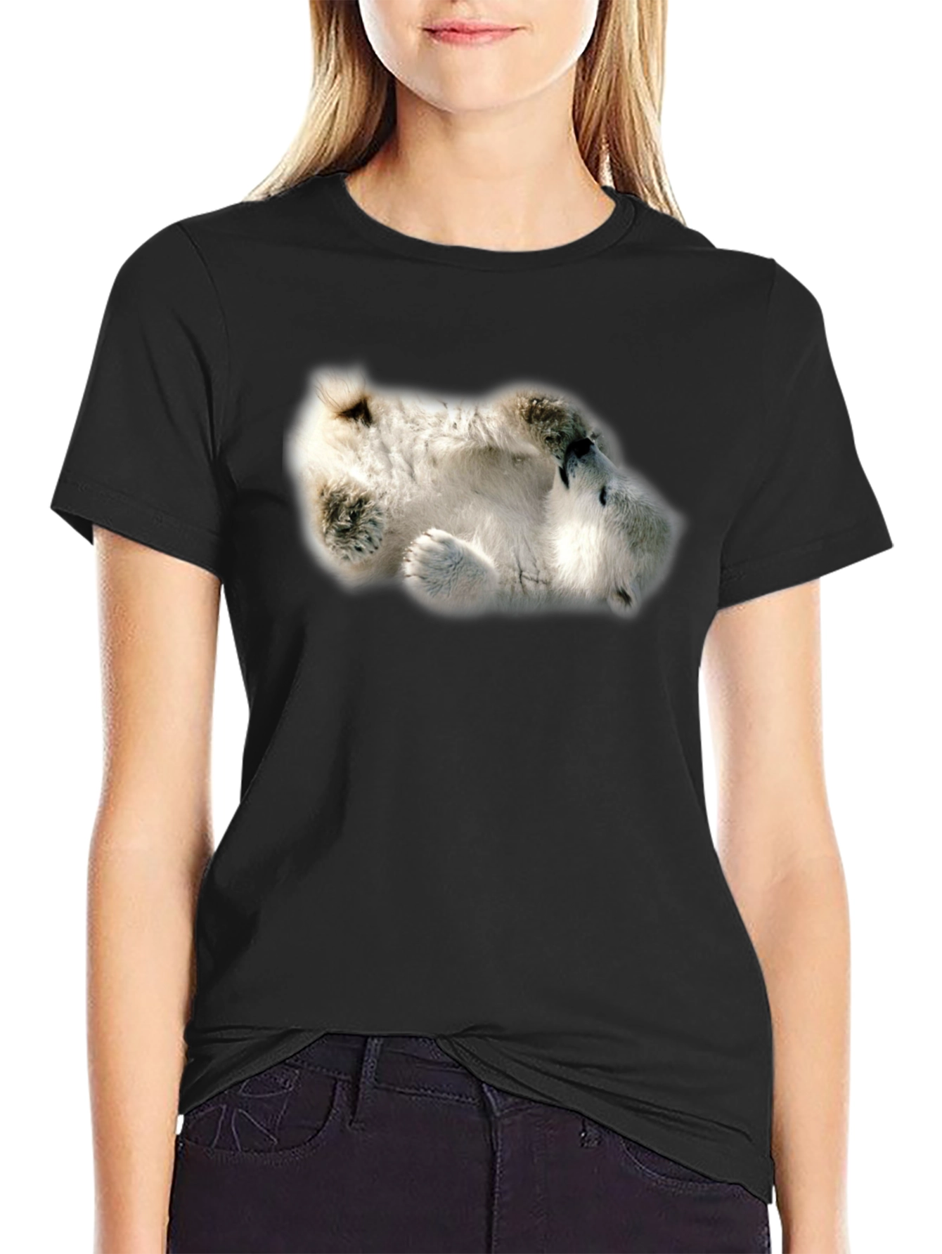 Camiseta Negra con Diseño de Oso Polar Dormilón