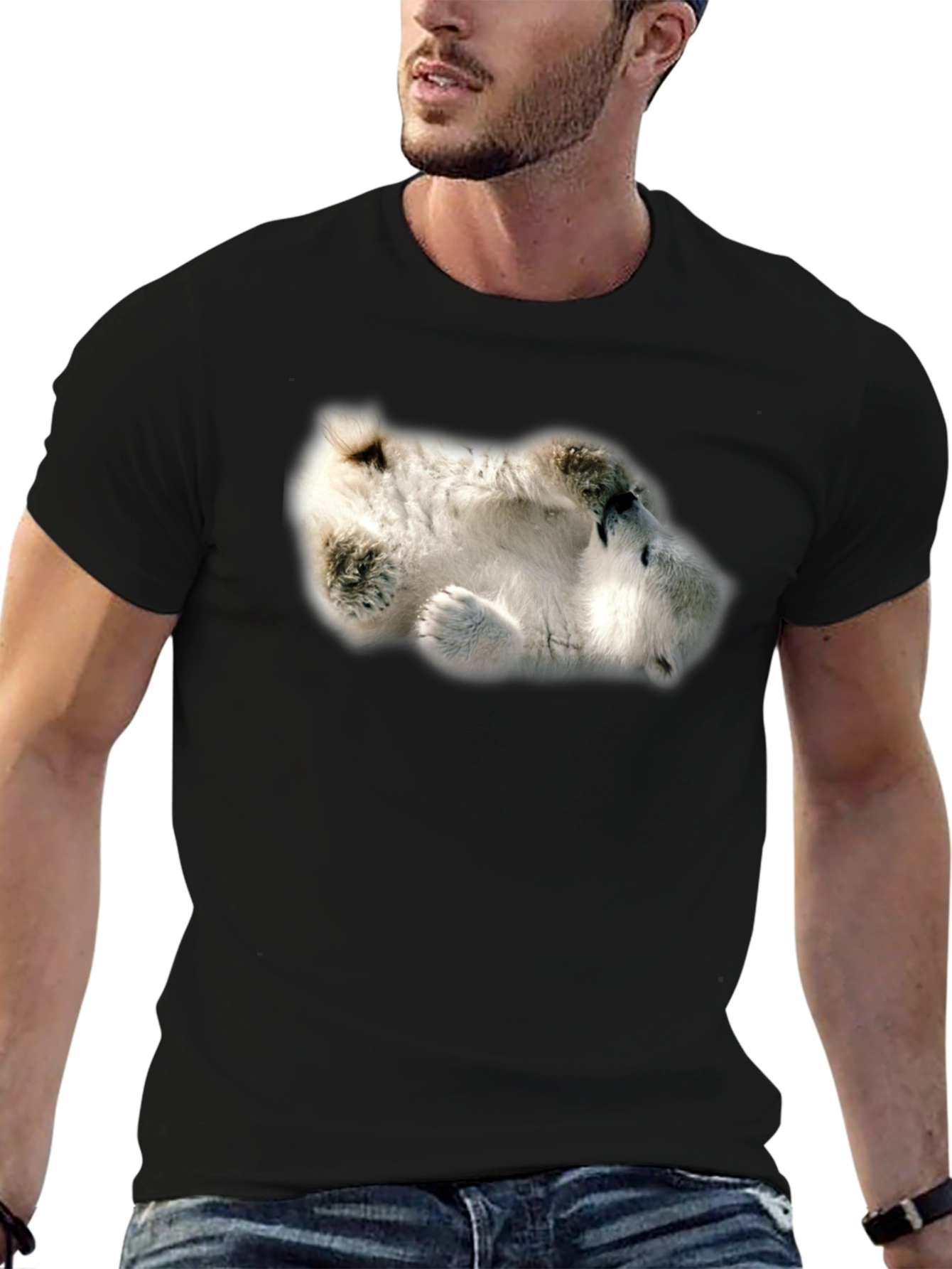 Camiseta Negra con Diseño de Oso Polar Dormilón