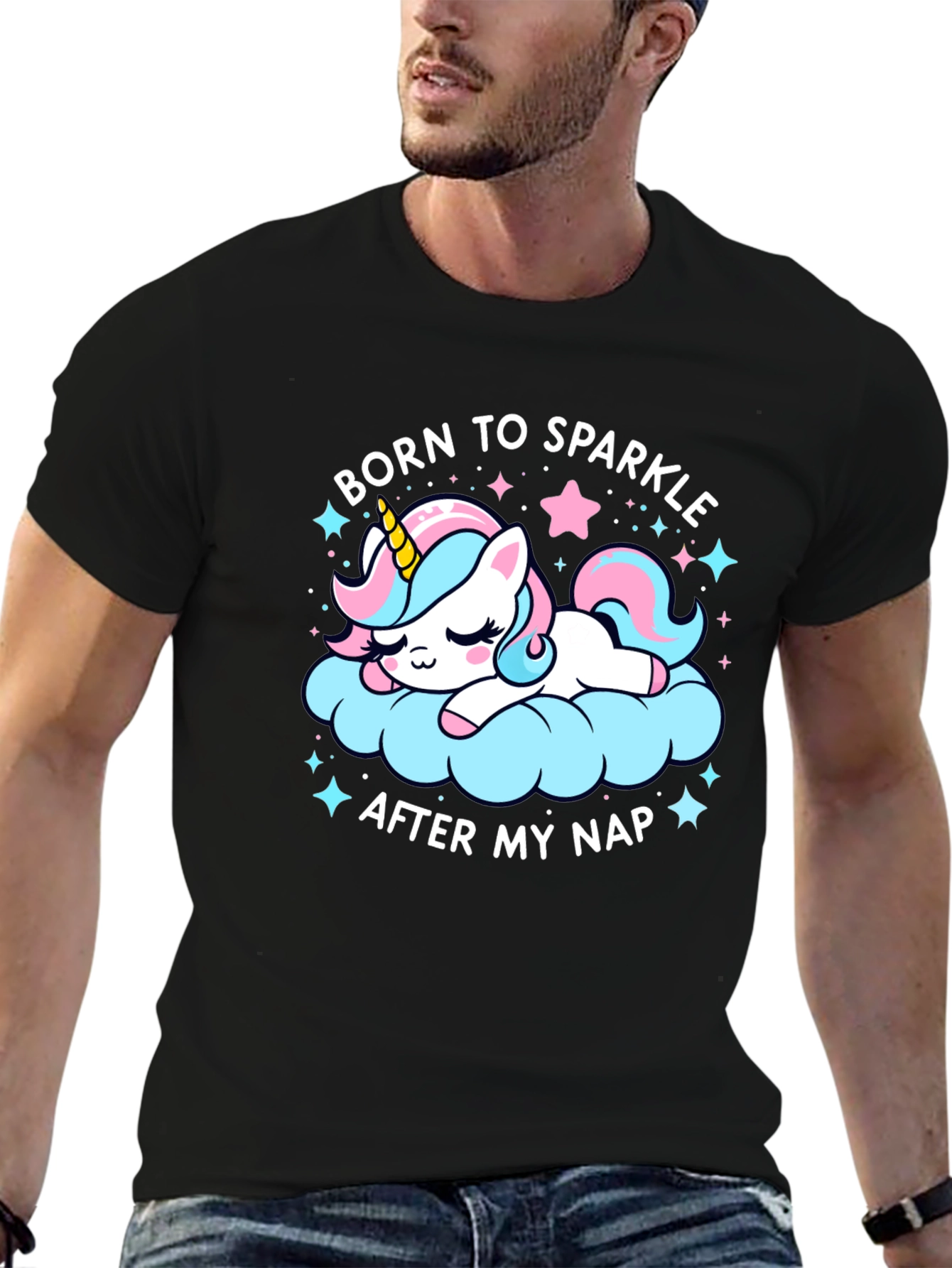 Camiseta Negra Unicornio Brillante